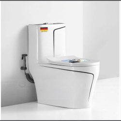 Bồn cầu nguyên khối trắng chỉ đen